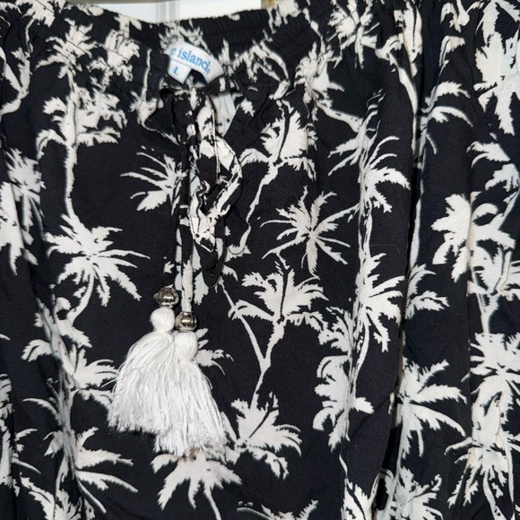 Blue Island black and white tropical top size L - Picture 11 of 12
